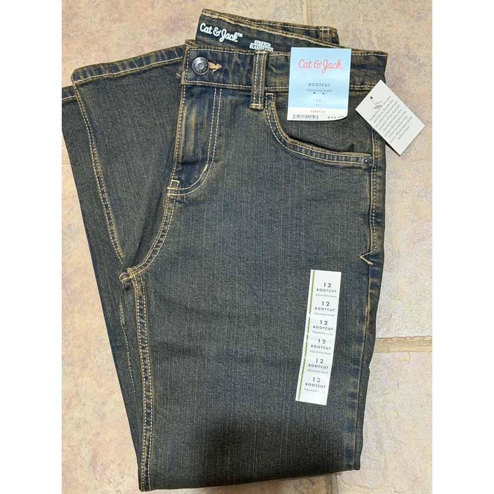 Boys Cat & Jack Black Wash Bootcut Jeans Adjustable Size 12 NWT